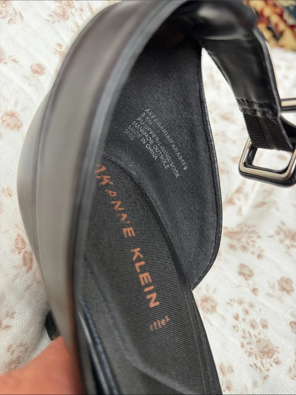 Anne Klein Black Pointed-Toe Ankle-Strap Heels
